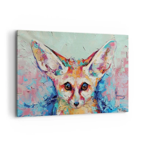 Bild auf Leinwand - Leinwandbild - Ein farbenfrohes Porträt eines Fenneks im Stil der expressiven Malerei. - 120x80cm - Bist du bereit für mich? - Moderne Wanddekoration für Wohnzimmer und Schlafzimmer ARTTOR