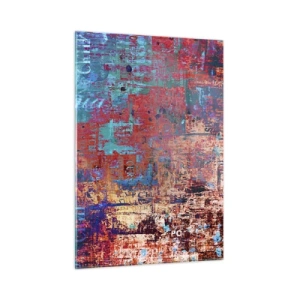 Glasbild - Bild auf glas - Abstrakte Komposition in Blau- und Rottönen - 50x70cm - Erinnerung und Vergessen - Moderne Wanddekoration für Wohnzimmer und Schlafzimmer ARTTOR