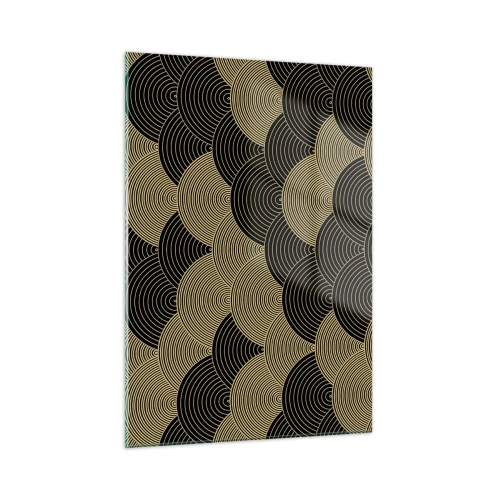 Glasbild - Bild auf glas - Goldene Halbkreise in einem regelmäßigen japanischen Muster - 50x70cm - Einheit in der Vielfalt - Moderne Wanddekoration für Wohnzimmer und Schlafzimmer ARTTOR