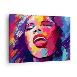 Bild auf Leinwand - Leinwandbild - Abstraktes Porträt einer Frau in lebendigen Farben - 70x50cm - Sing mein ganzes Leben - Moderne Wanddekoration für Wohnzimmer und Schlafzimmer ARTTOR
