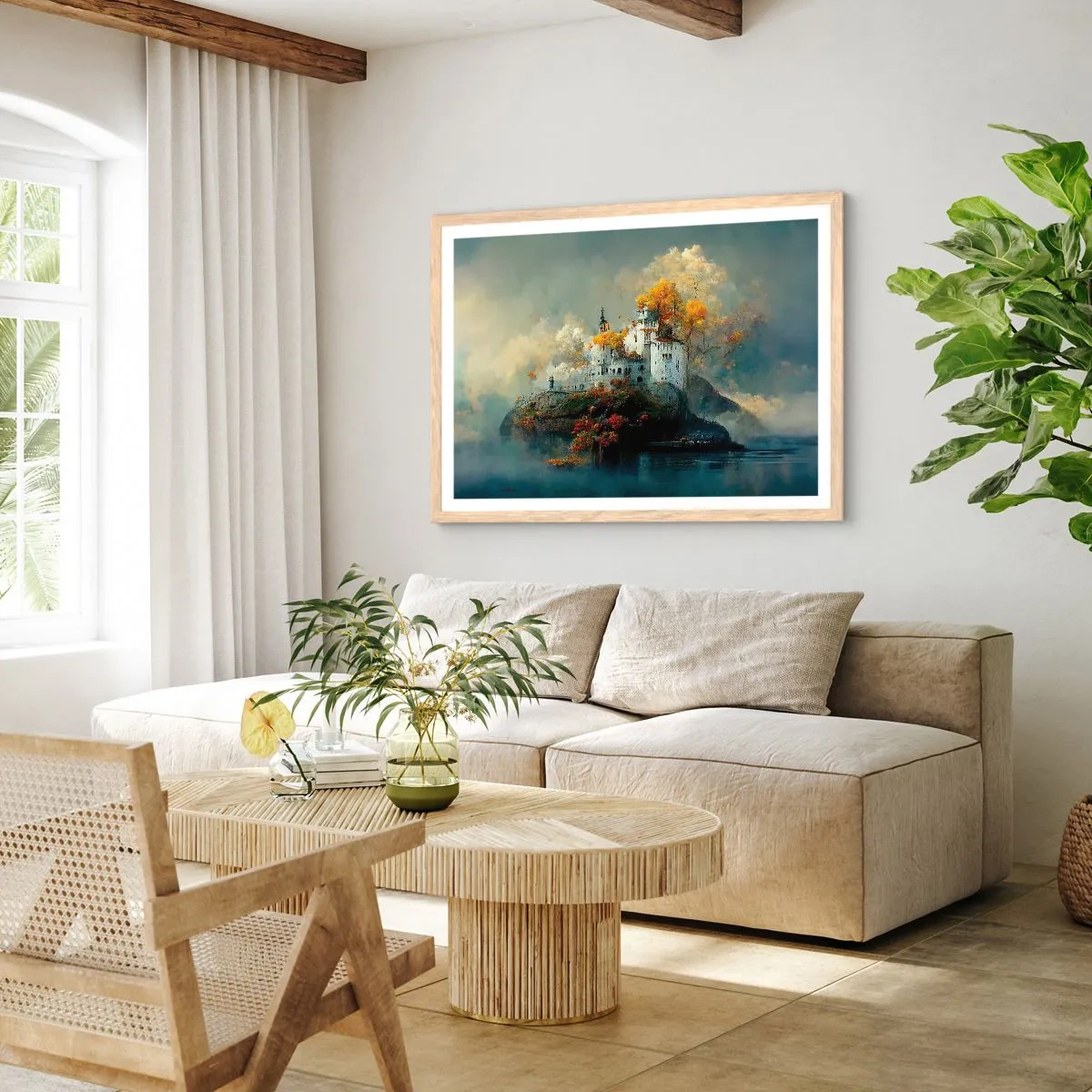 Poster in einem Rahmen aus heller Eiche - Beginn einer romantischen Geschichte - 70x50 cm