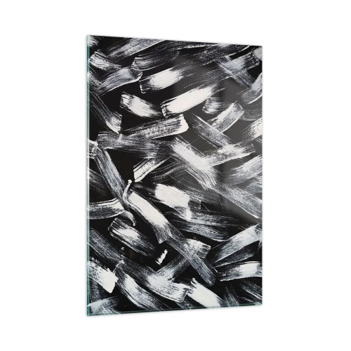 Glasbild - Bild auf glas - Schwarz-weiße Abstraktion von Pinselstrichen auf dunklem Hintergrund - 50x70cm - Abstraktion im industriellen Geist - Moderne Wanddekoration für Wohnzimmer und Schlafzimmer ARTTOR