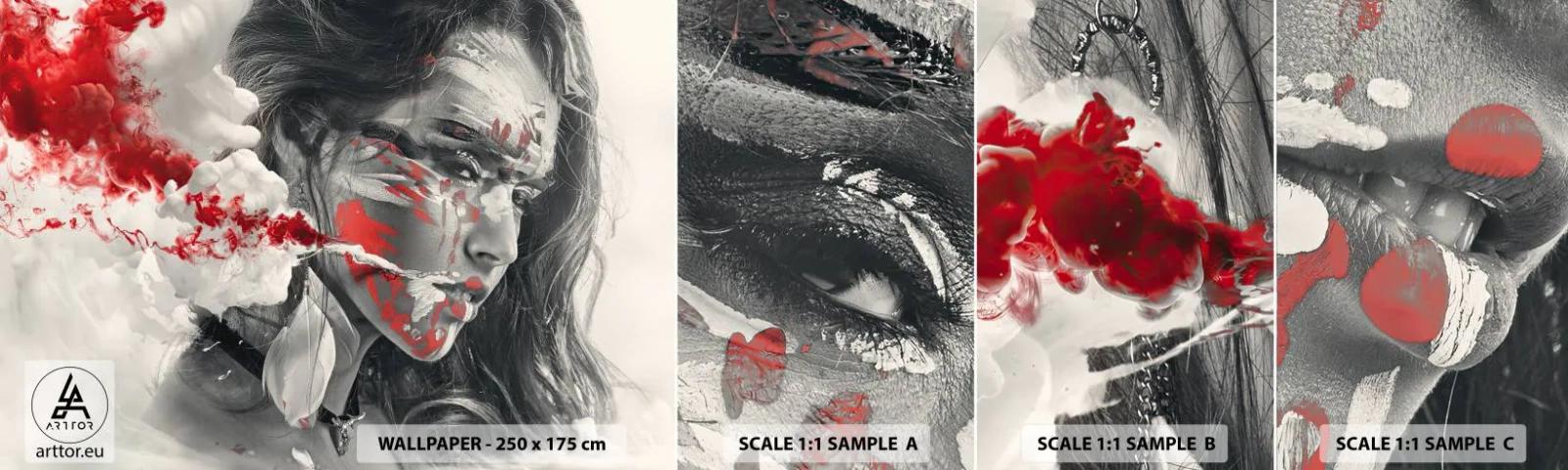 Fototapeten Muster Selbstklebend Deluxe Sticker - Im Dunst der Absurdität - Abstraktion, Das Gesicht einer Frau, Porträt einer Frau - 100x30 cm