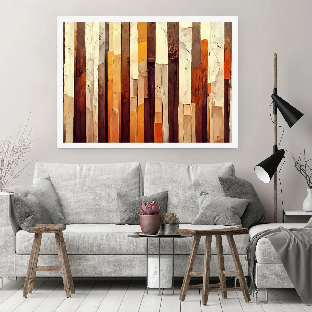 Poster - Geometrische Komposition in Holz- und Goldtönen - 100x70cm - Hymne der Waldbäume - Moderne Wanddekoration für Wohnzimmer und Schlafzimmer ARTTOR