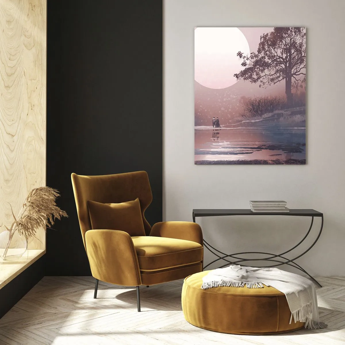 Glasbild - Bild auf glas - Romantische Szene mit dem Mond und einem Baum am Wasser - 80x120cm - Wunder der Nacht - Moderne Wanddekoration für Wohnzimmer und Schlafzimmer ARTTOR