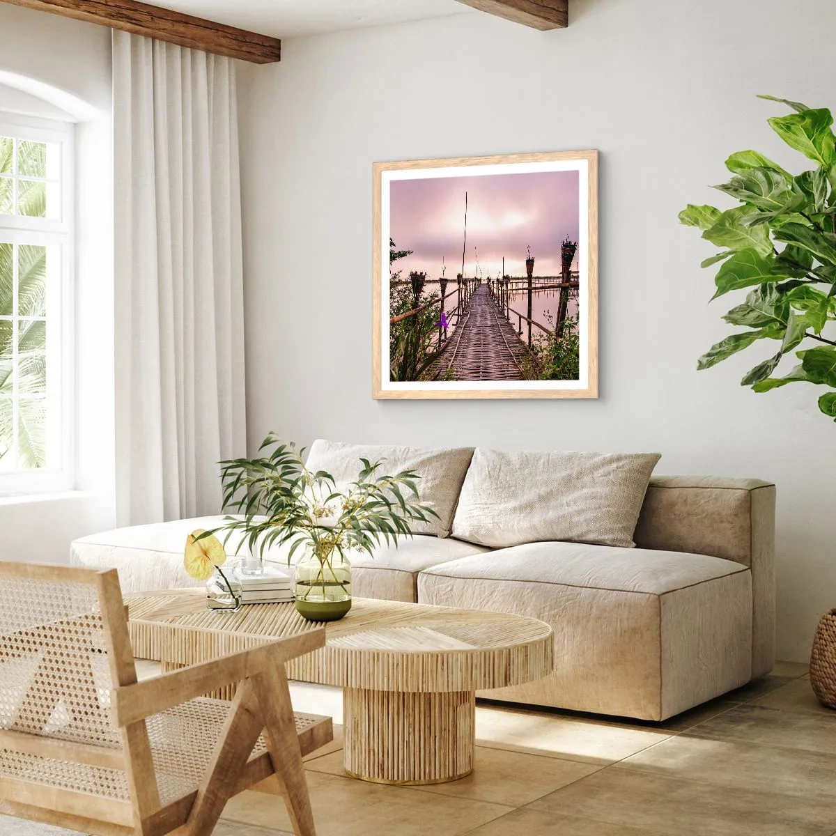 Poster in einem Rahmen aus heller Eiche - Frieden und Ruhe Asiens - 40x40 cm