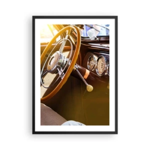 Poster in einem schwarzem Rahmen - Innenraum eines Oldtimers mit Lenkrad - 50x70cm - Ein Hauch von Luxus aus der Vergangenheit - Moderne Wanddekoration für Wohnzimmer und Schlafzimmer ARTTOR
