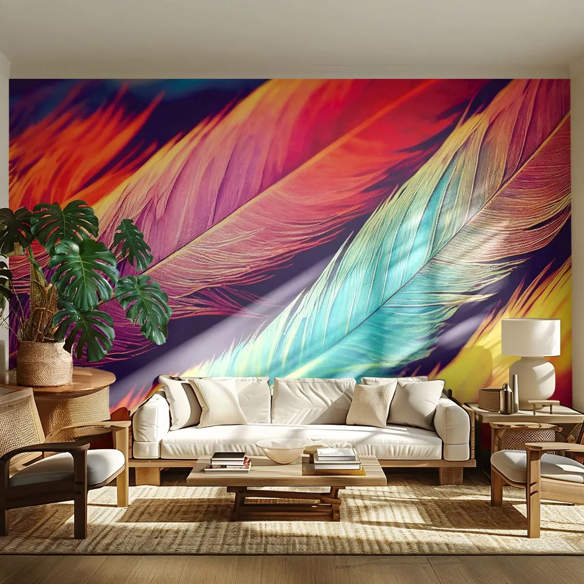 Fototapete Standard Eco - Gefiederter Regenbogen - Gefieder, Licht, Bunt - 300x210 cm