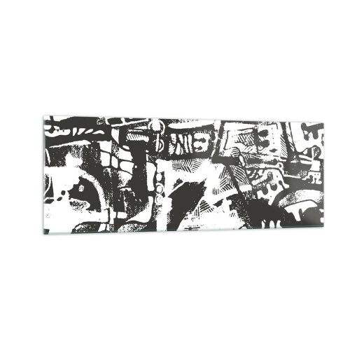 Glasbild - Bild auf glas - Abstraktes monochromes Retro-Muster - 140x50cm - Ordnung oder Chaos? - Moderne Wanddekoration für Wohnzimmer und Schlafzimmer ARTTOR