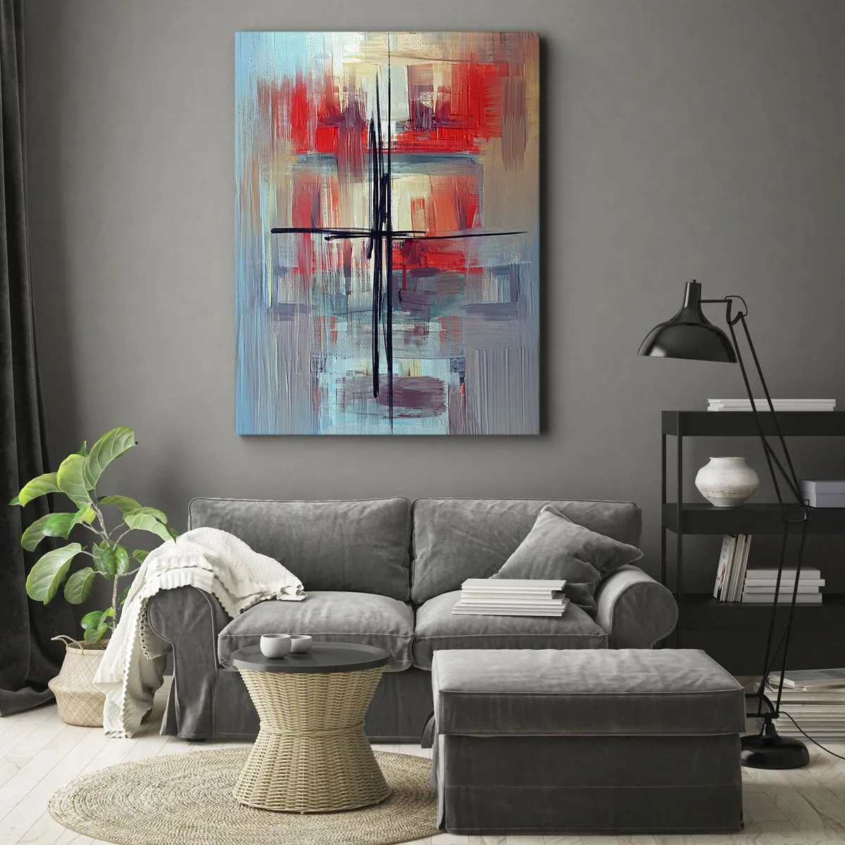 Bild auf Leinwand - Leinwandbild - Eine abstrakte Komposition mit intensiven Farben, Linien und geometrischen Formen. - 70x100cm - Landschaft in einer unbekannten Dimension - Moderne Wanddekoration für Wohnzimmer und Schlafzimmer ARTTOR