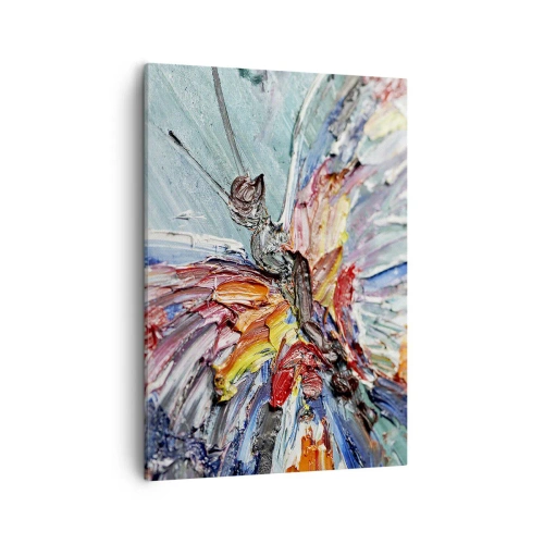Bild auf Leinwand - Leinwandbild - Bunter Impasto-Schmetterling auf pastellfarbenem Hintergrund - 50x70cm - Von der Natur gemalt - Moderne Wanddekoration für Wohnzimmer und Schlafzimmer ARTTOR