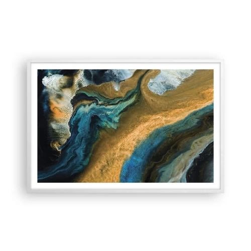 Poster in einem weißen Rahmen - Blau - Gelb - gegenseitige Beeinflussung - 91x61 cm