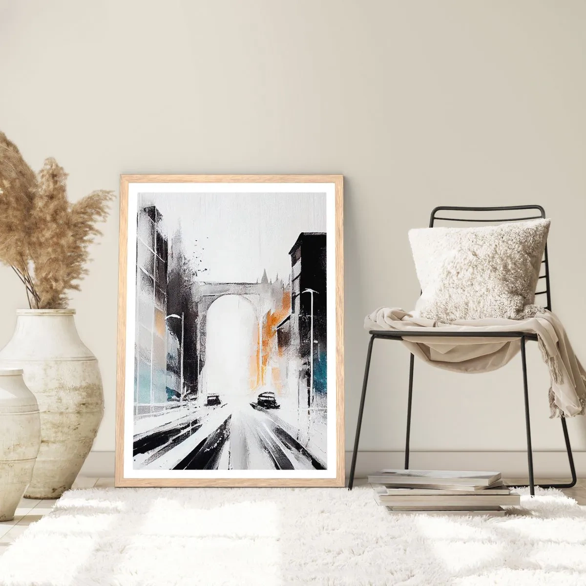 Poster in einem Rahmen aus heller Eiche - Stadtstudie: Architektur und Bewegung - 70x100 cm