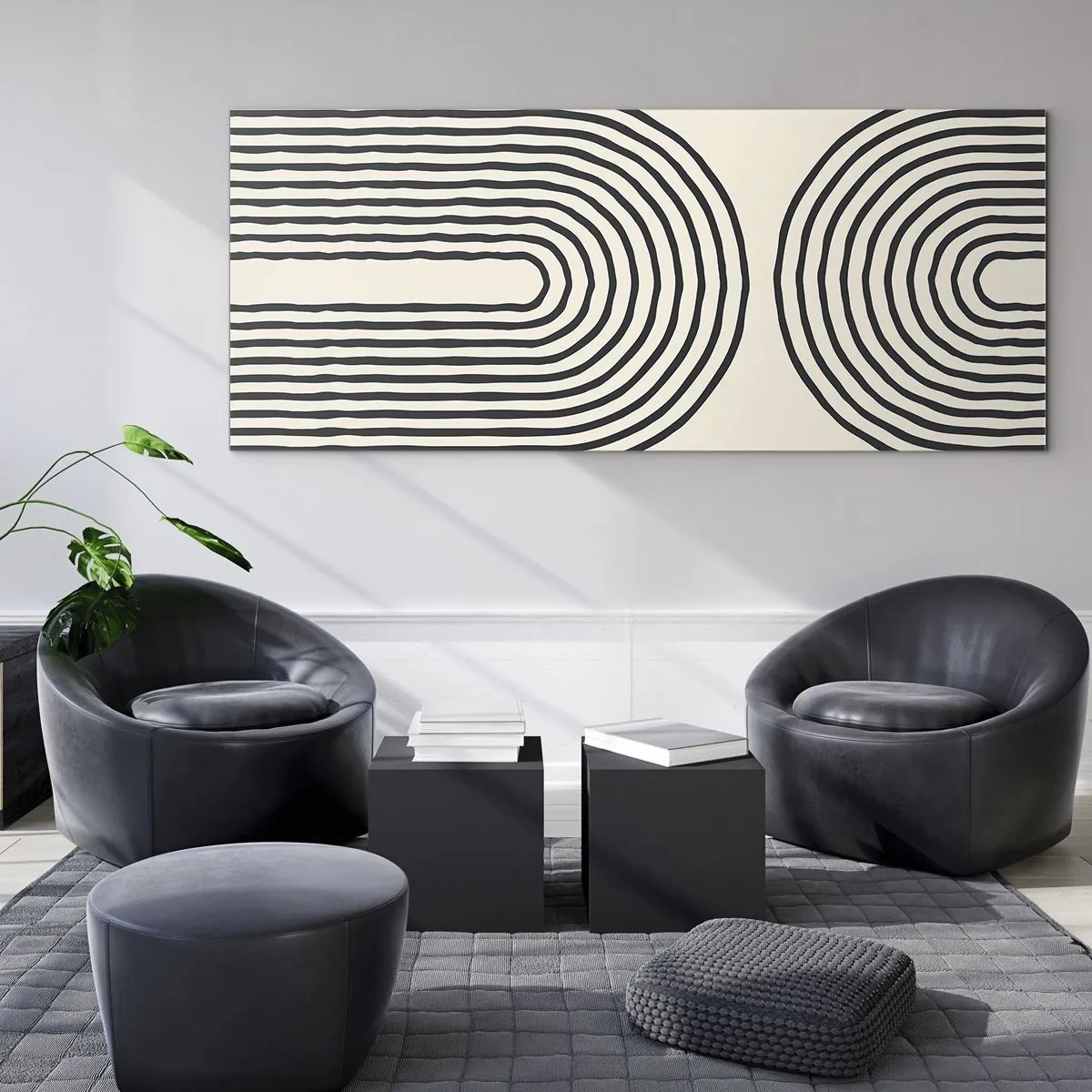 Glasbild - Bild auf glas - Abstraktes geometrisches Muster mit symmetrischen Linien auf hellem Hintergrund - 140x50cm - In einem Moment ... - Moderne Wanddekoration für Wohnzimmer und Schlafzimmer ARTTOR