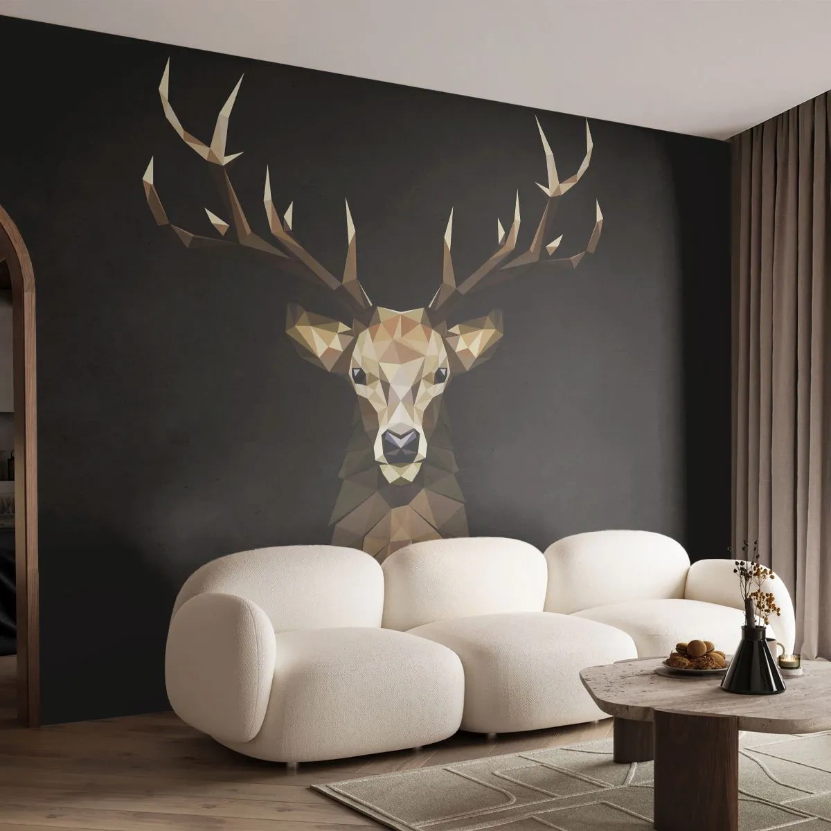 Fototapete Premium Sand - Kubistischer Hirsch - Tiere, Reh, Grafik - 250x175 cm