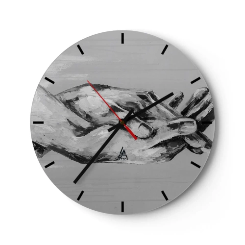Wanduhr - Glasuhr - Symbolische Hände in Grautönen, eingefangen in einem künstlerischen Stil - 30x30cm - Anfang… - Moderne Wanddekoration für Wohnzimmer, Küche und Schlafzimmer ARTTOR