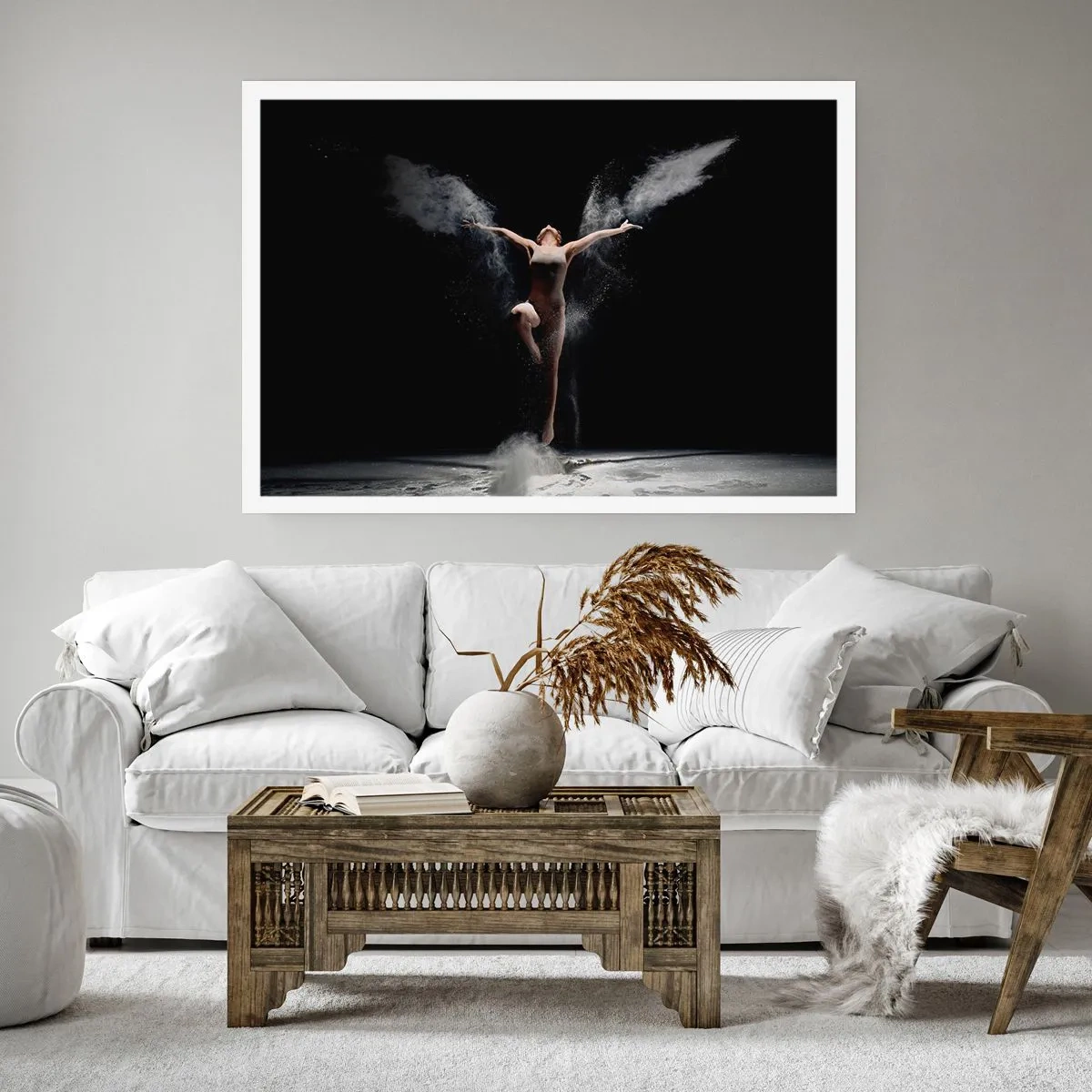 Poster - Eine Tänzerin in Bewegung mit einem auffälligen Staubeffekt auf schwarzem Hintergrund - 100x70cm - Elfen existieren - Moderne Wanddekoration für Wohnzimmer und Schlafzimmer ARTTOR