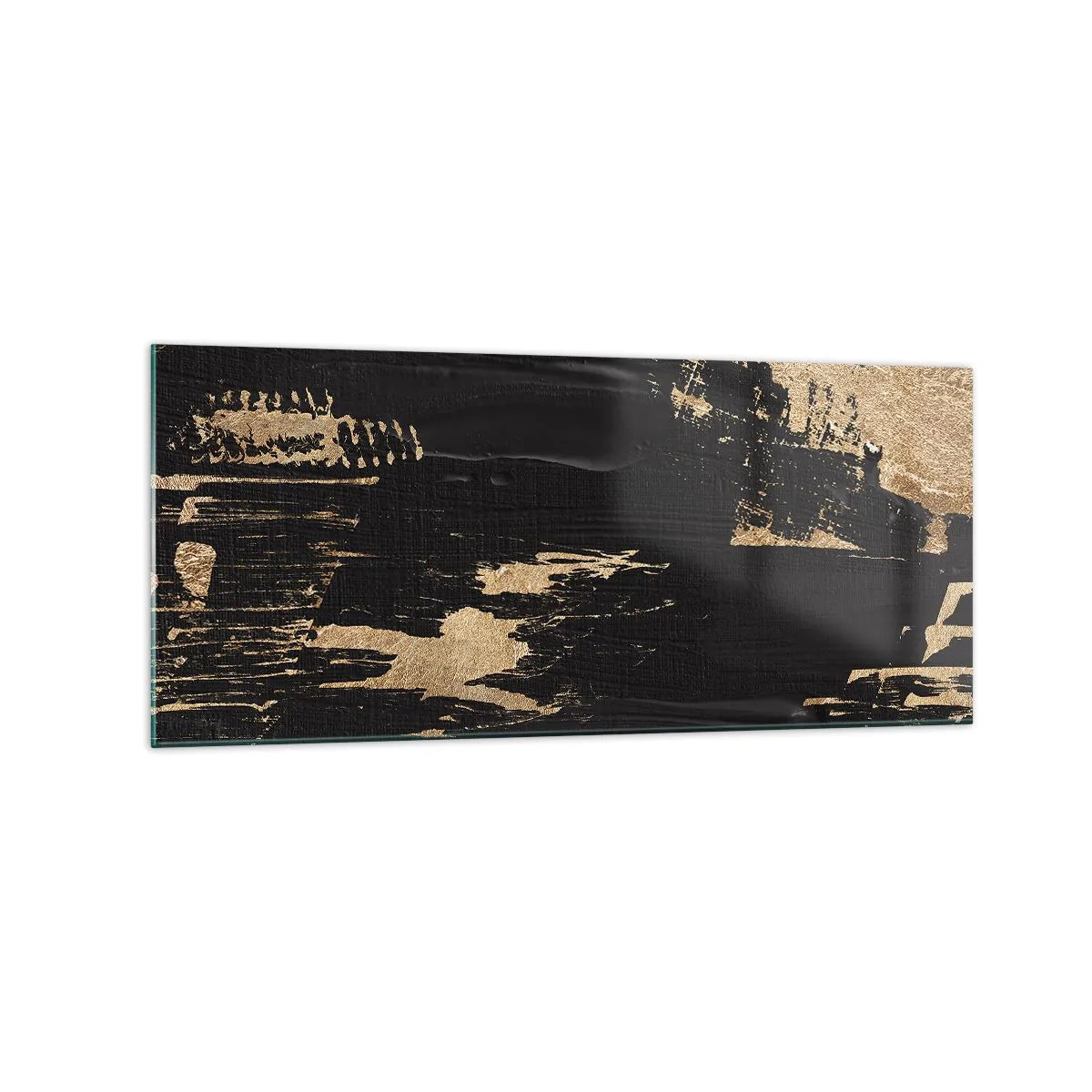 Glasbild - Bild auf glas - Abstrakte Komposition in Schwarz- und Goldtönen - 120x50cm - Spur einer Berührung - Moderne Wanddekoration für Wohnzimmer und Schlafzimmer ARTTOR