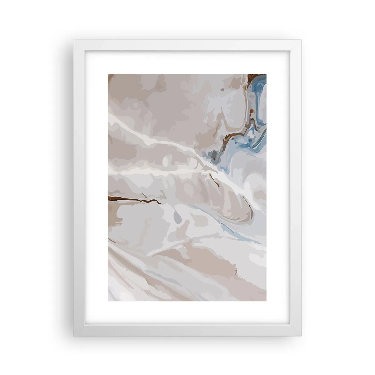 Poster in einem weißen Rahmen - Blau schlängelt sich unter dem Weiß - 30x40 cm