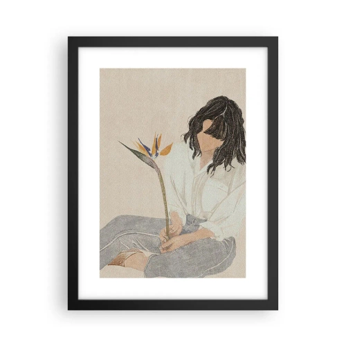Poster in einem schwarzem Rahmen - Porträt mit einer exotischen Blume - 30x40 cm