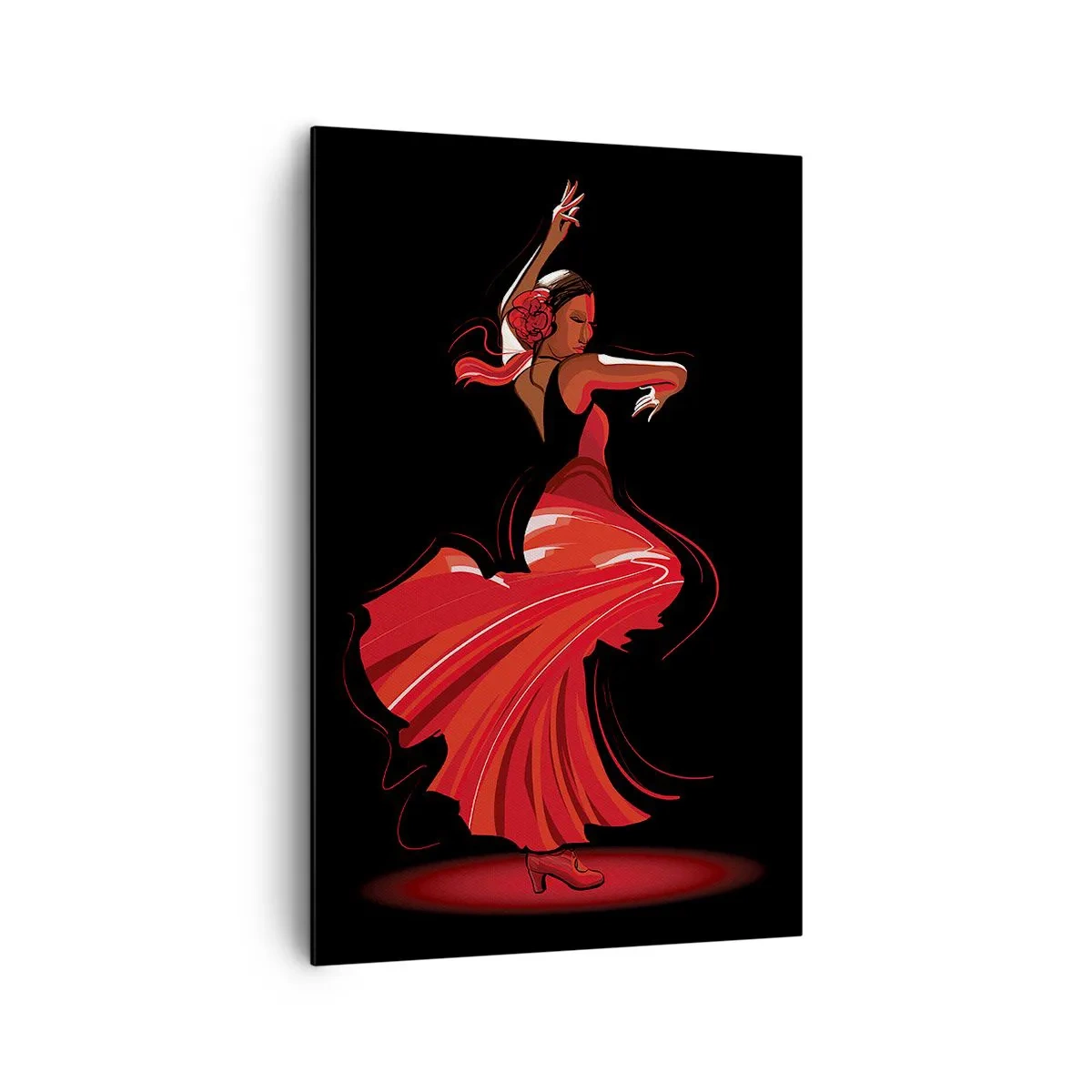 Bild auf Leinwand - Leinwandbild - Flamenco-Tänzerin in einem roten Kleid vor schwarzem Hintergrund - 80x120cm - Der feurige Geist des Flamenco - Moderne Wanddekoration für Wohnzimmer und Schlafzimmer ARTTOR