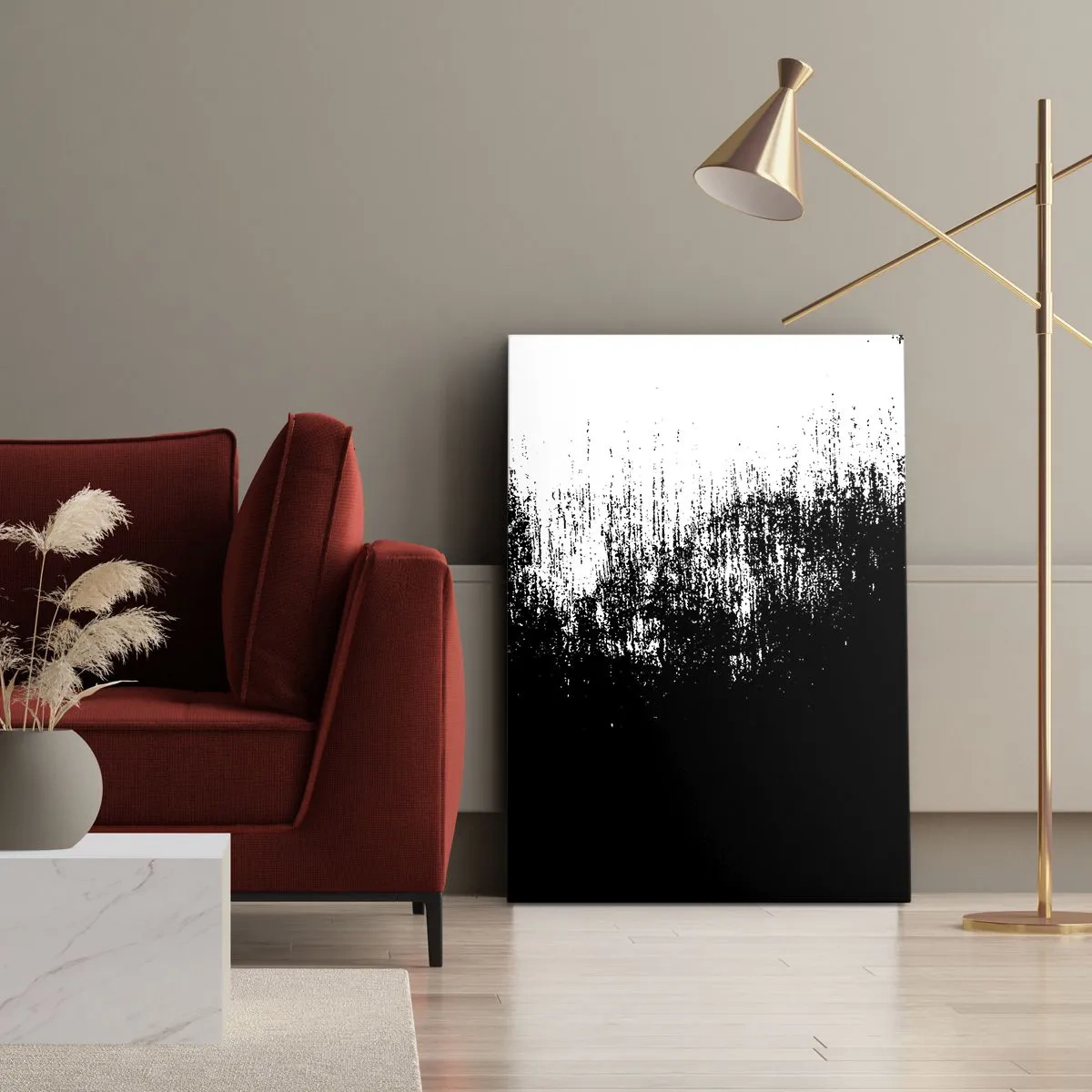 Bild auf Leinwand - Leinwandbild - Minimalistische Abstraktion in Schwarzweiß - 50x70cm - Und der Gewinner ist ... - Moderne Wanddekoration für Wohnzimmer und Schlafzimmer ARTTOR