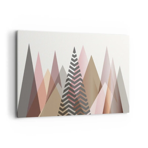 Bild auf Leinwand - Leinwandbild - Bunte geometrische Berge in Pastelltönen - 120x80cm - Pyramidale Aussicht - Moderne Wanddekoration für Wohnzimmer und Schlafzimmer ARTTOR