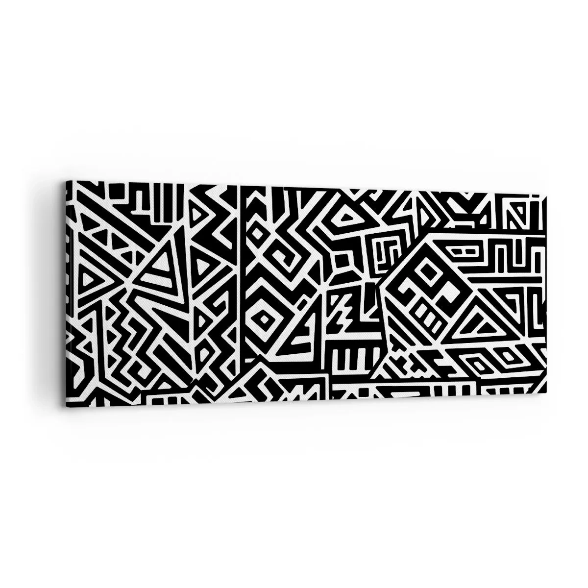Bild auf Leinwand - Leinwandbild - Schwarz-weiße geometrische Muster, inspiriert von der präkolumbianischen Kultur - 120x50cm - Präkolumbianische Komposition - Moderne Wanddekoration für Wohnzimmer und Schlafzimmer ARTTOR