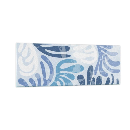 Glasbild - Bild auf glas - Abstrakte Formen in Blautönen auf weißem Hintergrund - 140x50cm - Blaue Farne - Moderne Wanddekoration für Wohnzimmer und Schlafzimmer ARTTOR