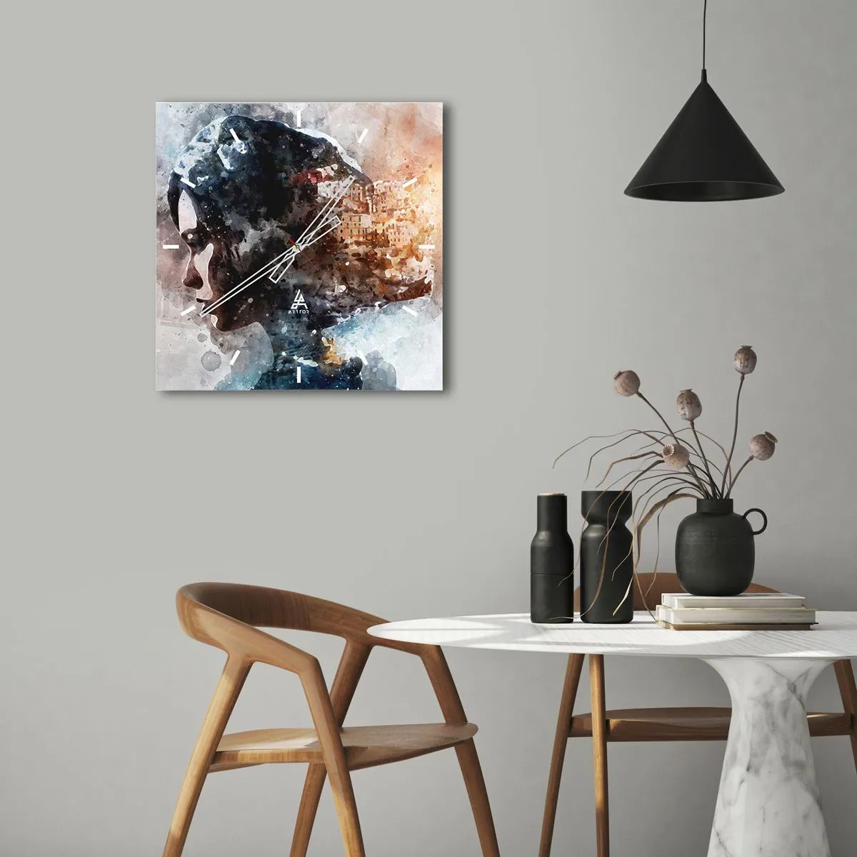 Wanduhr - Glasuhr - Eine Geschichte über ein Mädchen mit einer Stadt im Hintergrund - 40x40 cm
