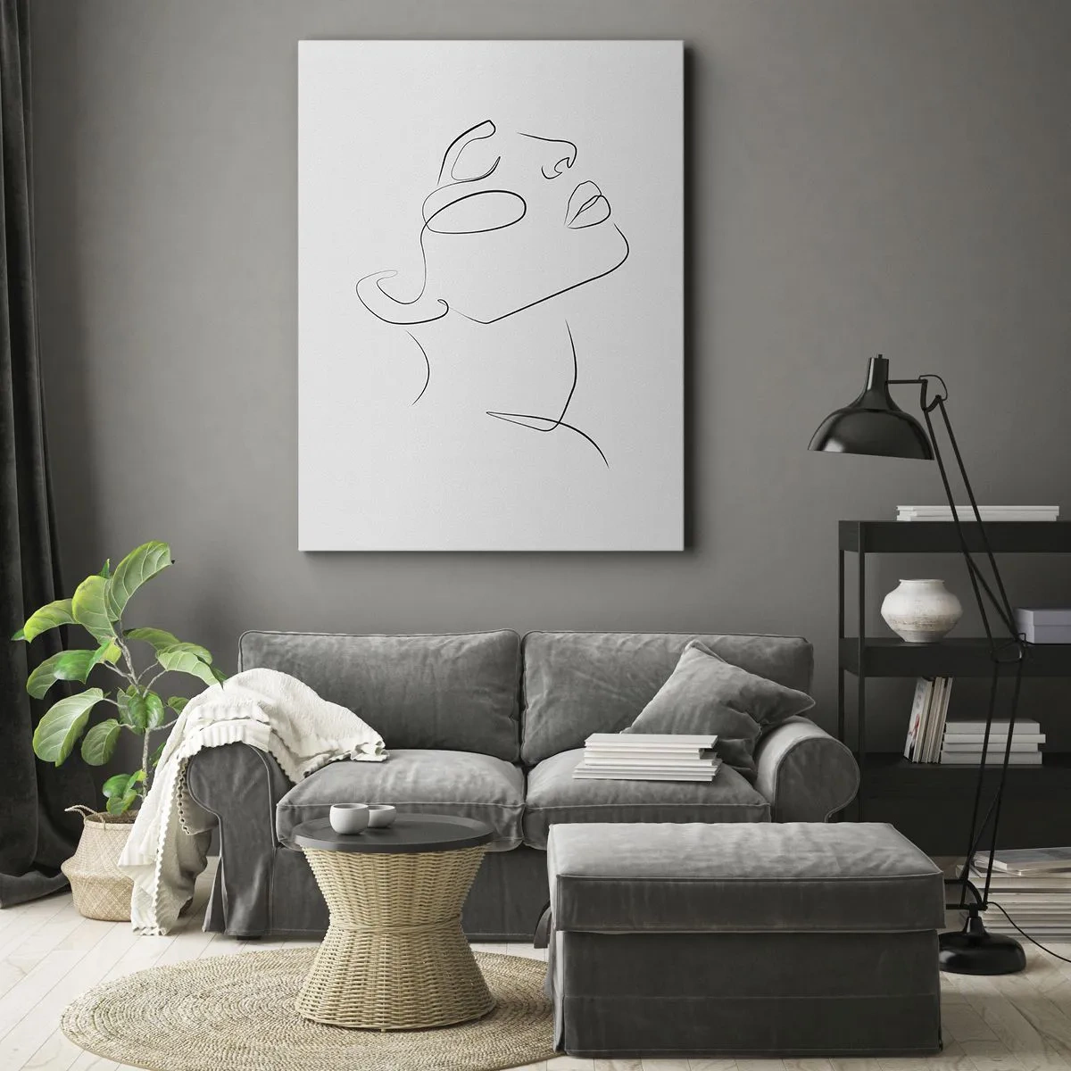 Bild auf Leinwand - Leinwandbild - Eine minimalistische Skizze des Gesichts einer Frau im Profil. - 50x70cm - Die Drehungen und Wendungen der Träume - Moderne Wanddekoration für Wohnzimmer und Schlafzimmer ARTTOR