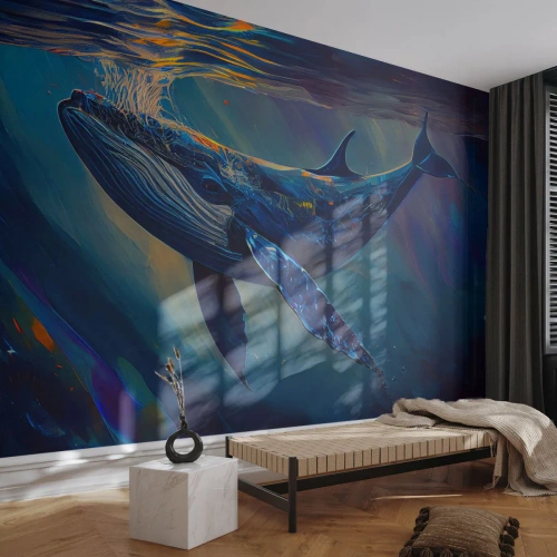 Fototapete Premium Sand - Willkommen in meiner Welt - Wal, Ozean, Unterwasser - 300x210 cm
