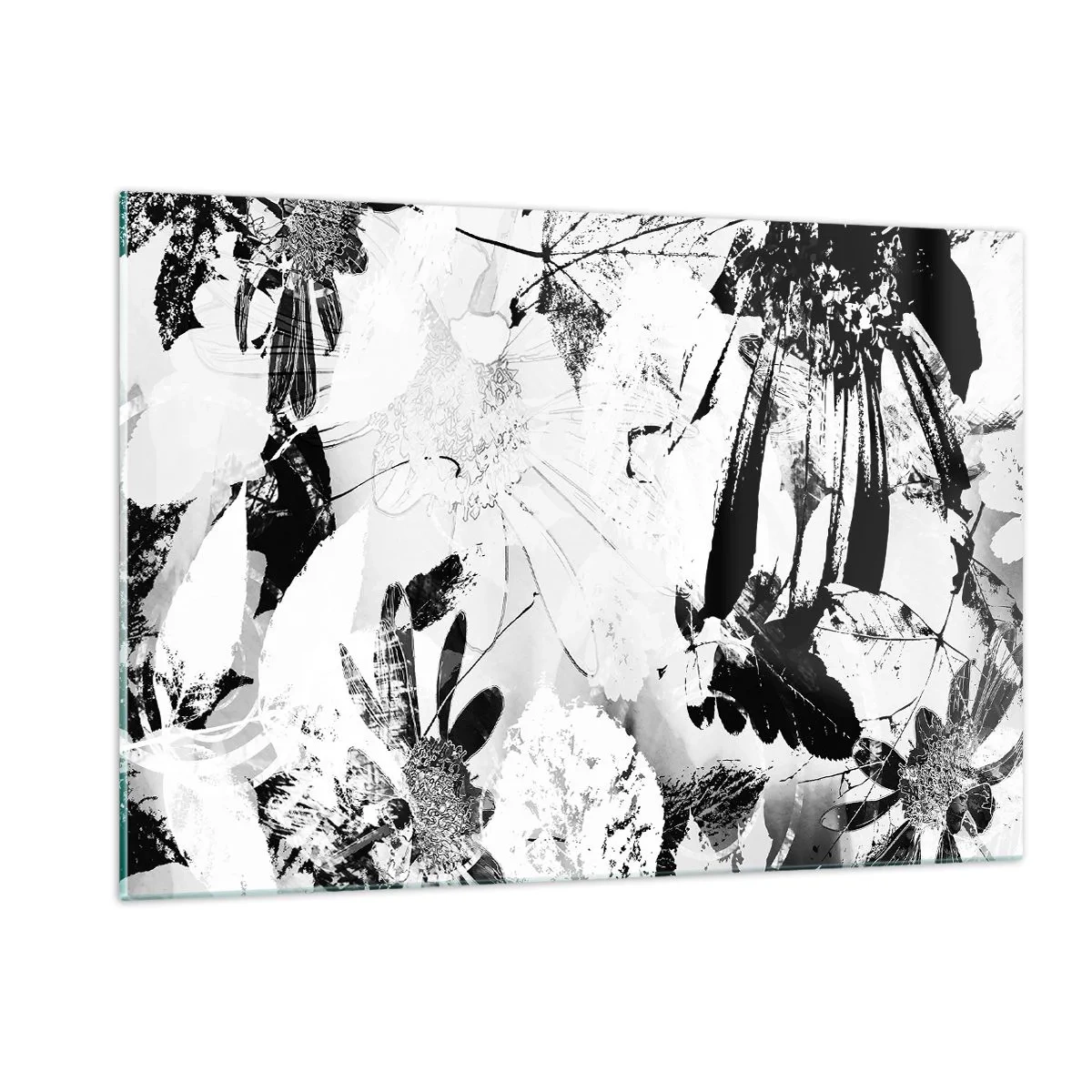 Glasbild - Bild auf glas - Schwarz-weißes Blumenarrangement im künstlerischen Stil - 120x80cm - Herbst negativ - Moderne Wanddekoration für Wohnzimmer und Schlafzimmer ARTTOR