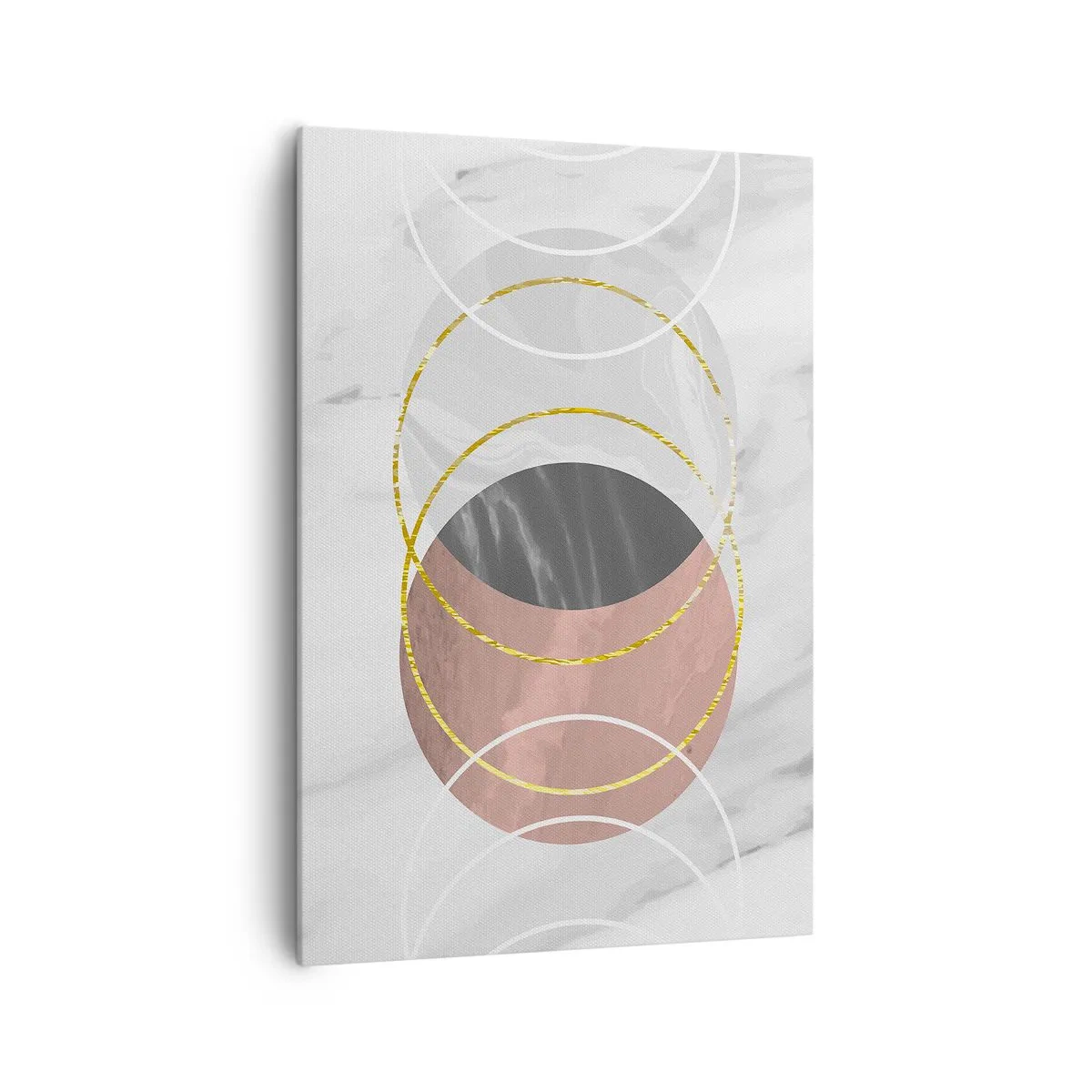 Bild auf Leinwand - Leinwandbild - Abstrakte geometrische Komposition mit Kreisen und metallischen Details - 70x100cm - Musik der Sphären - Moderne Wanddekoration für Wohnzimmer und Schlafzimmer ARTTOR