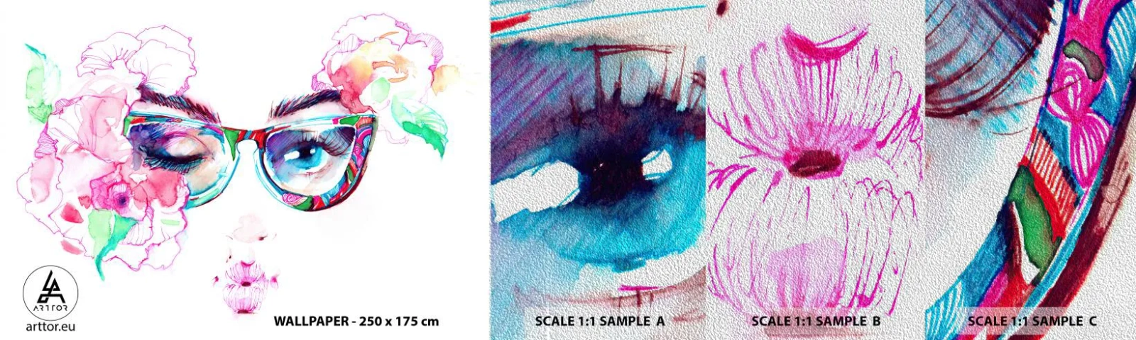 Fototapeten Muster Premium Sand - Ein verlockendes Versprechen - Abstraktion, Frauenaugen, Gläser - 100x30 cm