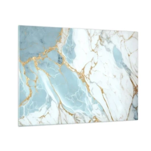 Glasbild - Bild auf glas - Abstrakter Marmor in Blau- und Goldtönen - 70x50cm - Reichtum des Steins - Moderne Wanddekoration für Wohnzimmer und Schlafzimmer ARTTOR