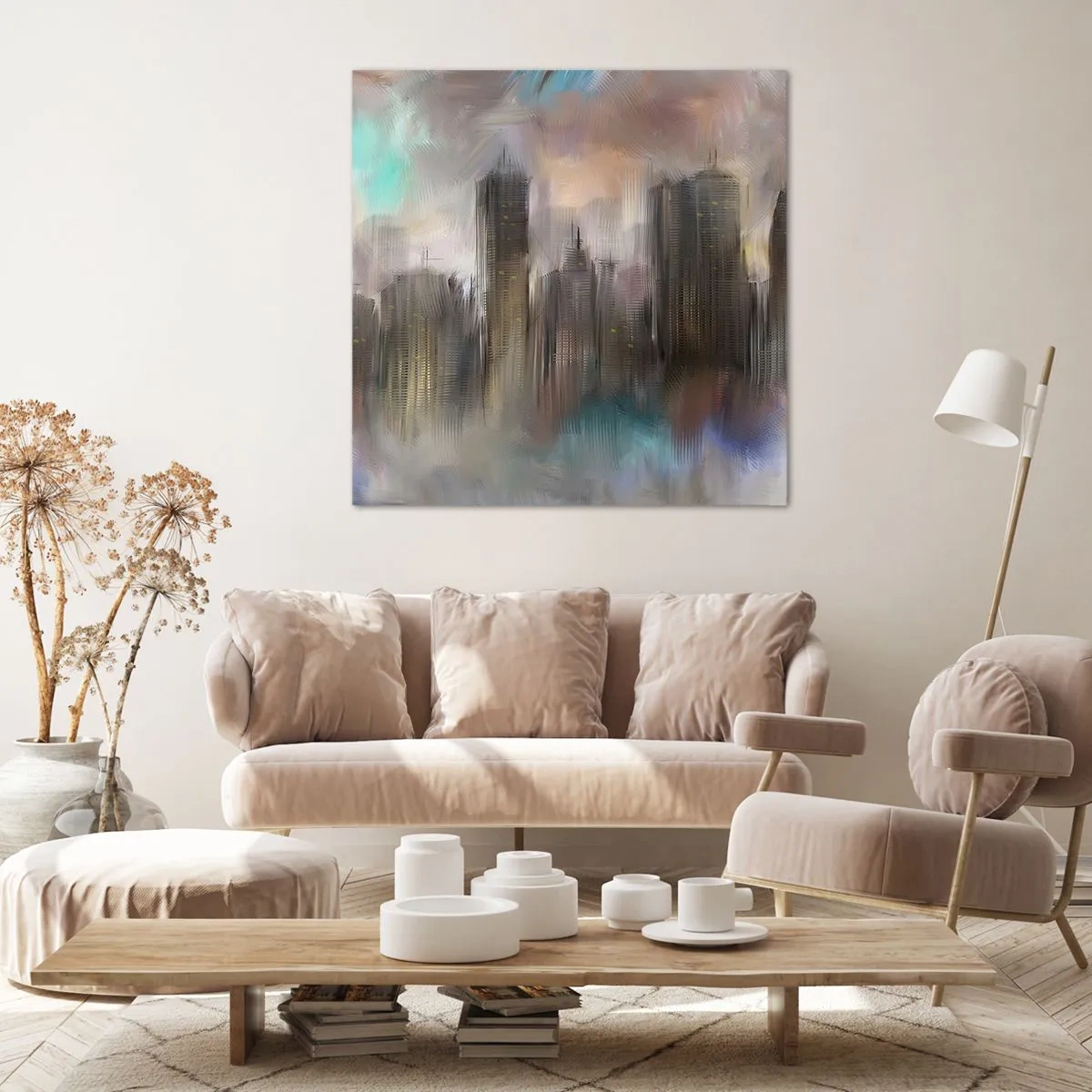 Bild auf Leinwand - Leinwandbild - Eine Komposition aus Stahl, Stein und Nebel - 40x40 cm