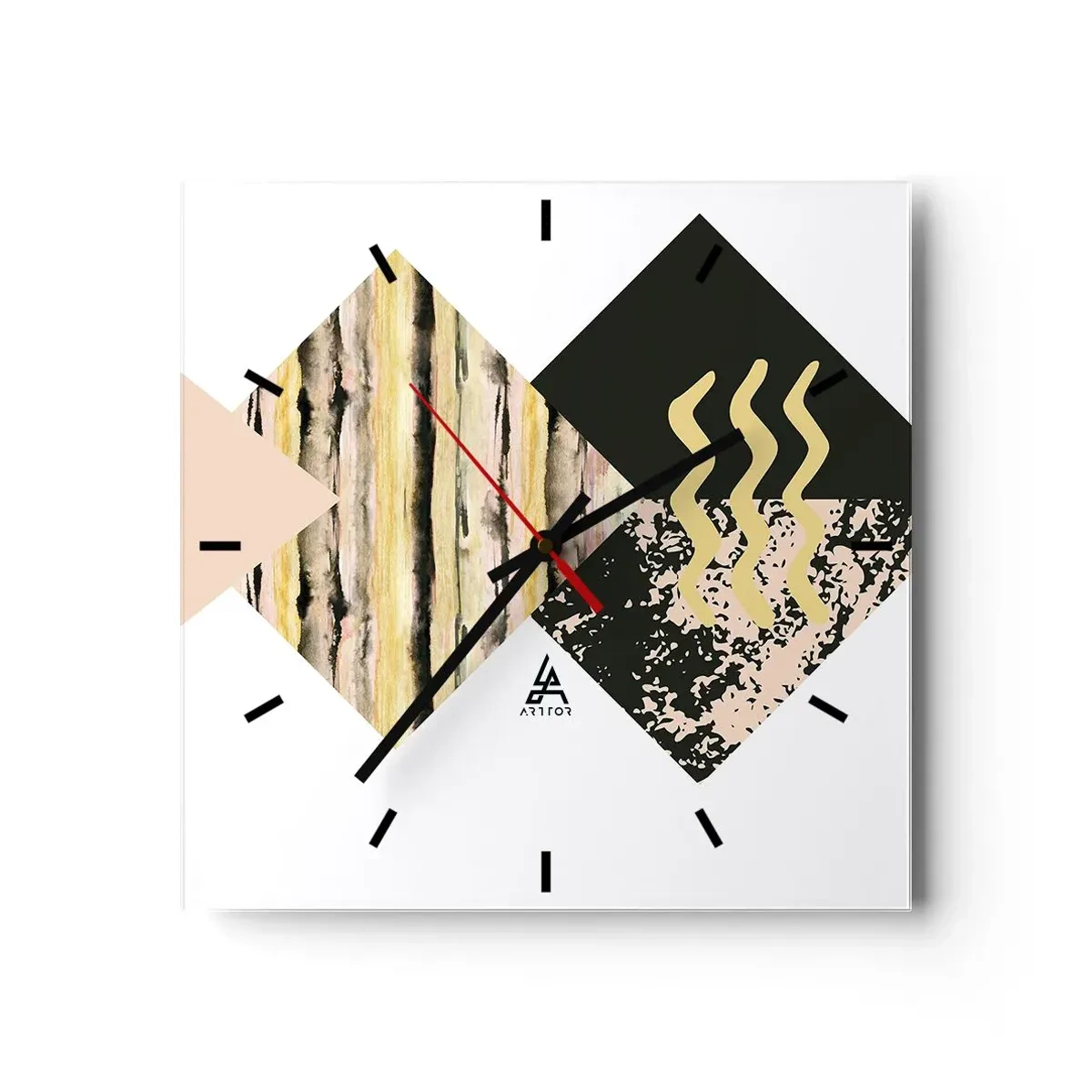 Wanduhr - Glasuhr - Geometrische Formen mit abstrakten Mustern - 30x30cm - Es ist nicht so einfach - Moderne Wanddekoration für Wohnzimmer und Schlafzimmer ARTTOR