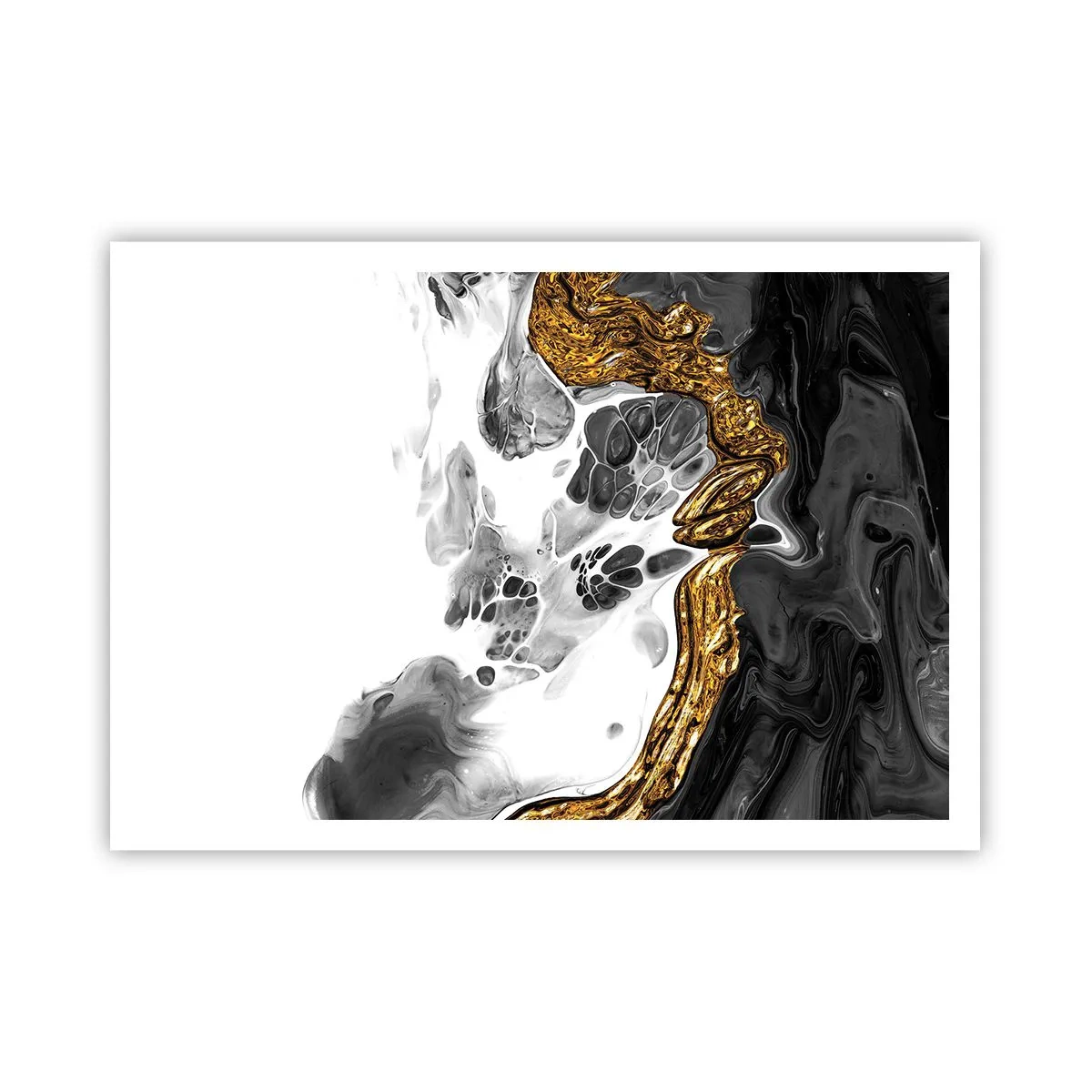 Poster - Eine abstrakte Komposition mit Akzenten in Gold und Schwarz. - 100x70cm - Organische Komposition - Moderne Wanddekoration für Wohnzimmer und Schlafzimmer ARTTOR