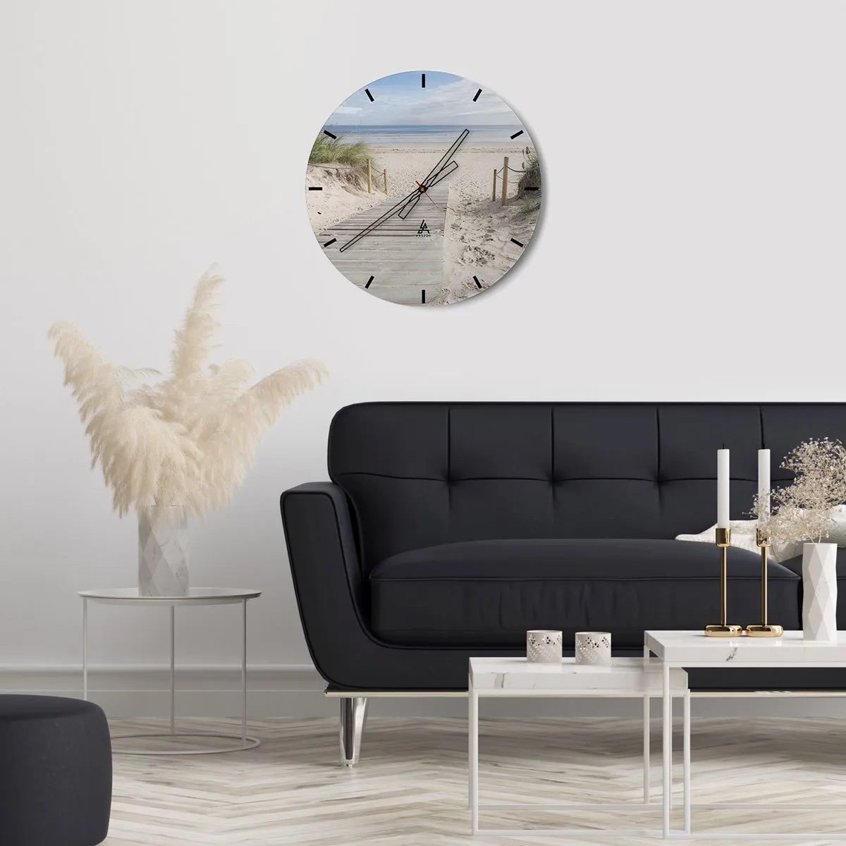 Wanduhr - Glasuhr - Holzweg zum Strand mit Meerblick - 30x30cm - Bis zum Horizont - Moderne Wanddekoration für Wohnzimmer, Küche und Schlafzimmer ARTTOR