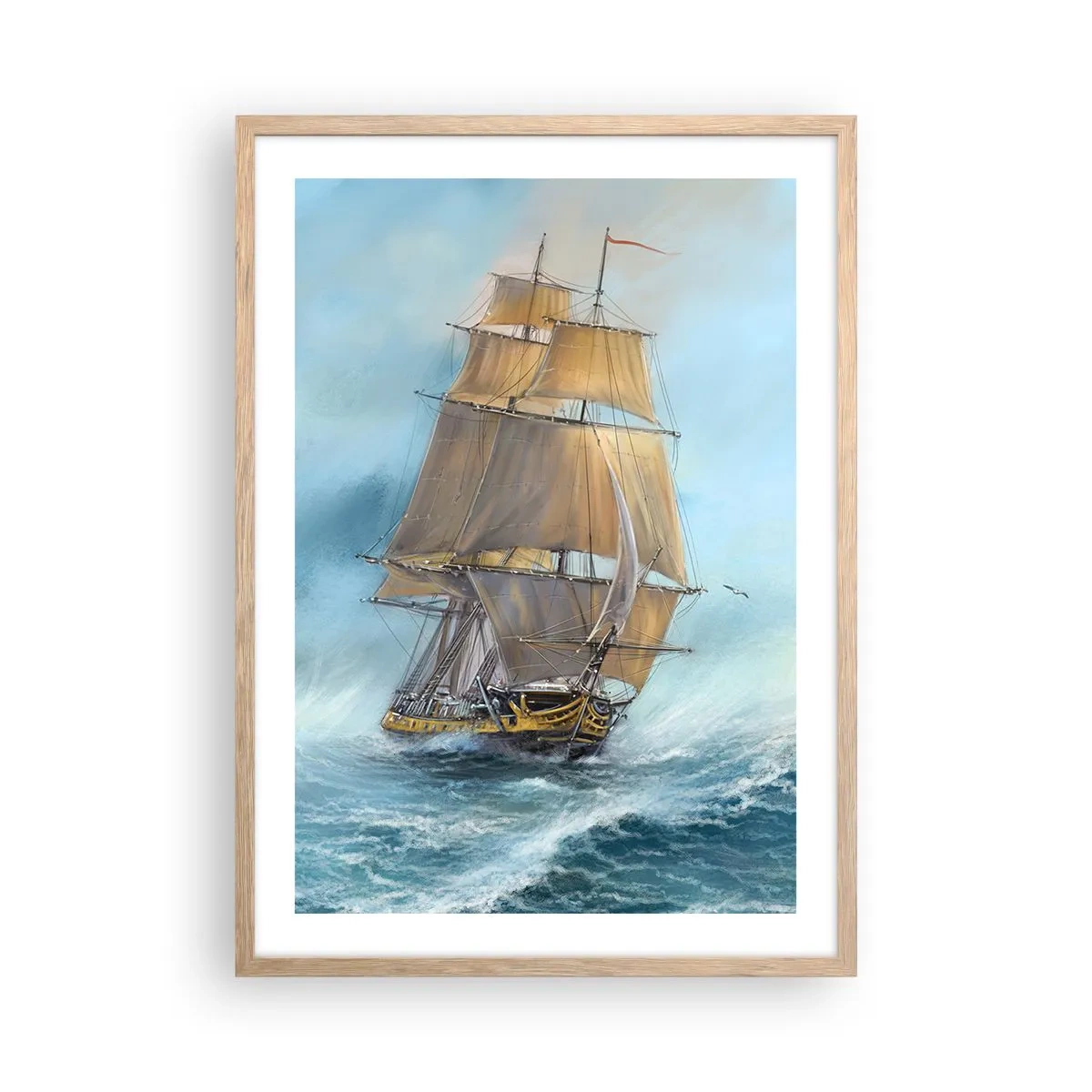 Poster in einem Rahmen aus heller Eiche - Über die Wellen gleiten - 50x70 cm