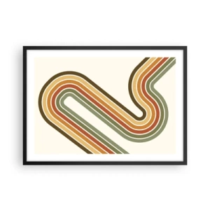 Poster in einem schwarzem Rahmen - Geometrisches Muster in Grün-, Orange- und Beigetönen auf hellem Hintergrund - 70x50cm - Zickzack zum Ziel - Moderne Wanddekoration für Wohnzimmer und Schlafzimmer ARTTOR