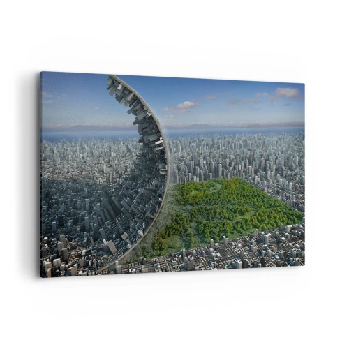 Bild auf Leinwand - Leinwandbild - Eine dynamische Stadt mit einem surrealen Twist - 120x80cm - Die Natur ist ewig - Moderne Wanddekoration für Wohnzimmer und Schlafzimmer ARTTOR