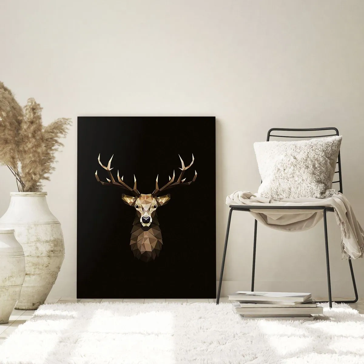Glasbild - Bild auf glas - Geometrischer Hirsch auf schwarzem Hintergrund - 50x70cm - Kubistischer Hirsch - Moderne Wanddekoration für Wohnzimmer und Schlafzimmer ARTTOR