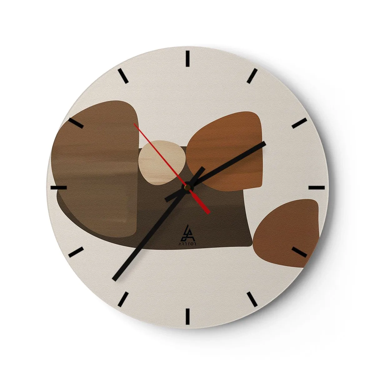Wanduhr - Glasuhr - Abstrakte Formen in Brauntönen auf beigem Hintergrund - 30x30cm - Komposition in Bronze - Moderne Wanddekoration für Wohnzimmer, Küche und Schlafzimmer ARTTOR