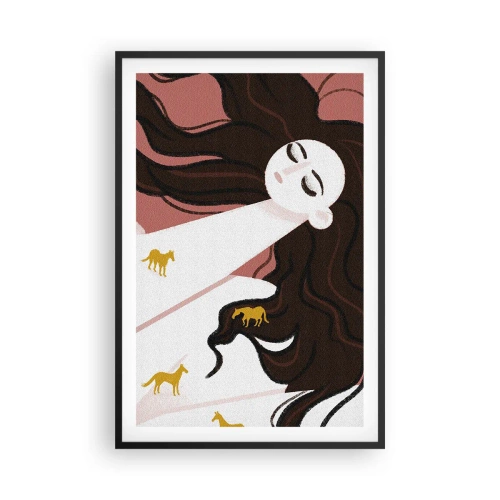 Poster in einem schwarzem Rahmen - Traum von einem goldenen Pferd - 61x91 cm