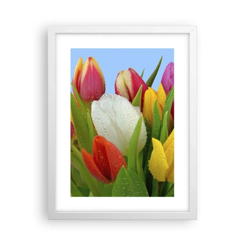 Poster in einem weißen Rahmen - Ein blumiger Regenbogen in Tautropfen - 30x40 cm