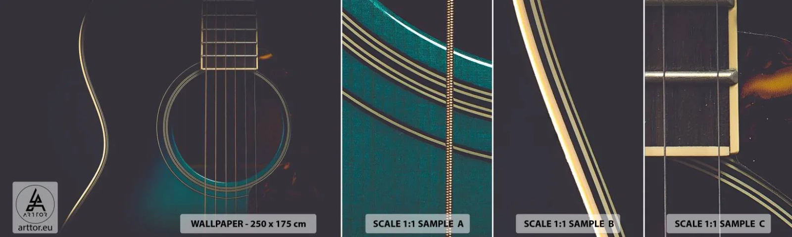 Fototapeten Muster Selbstklebend Deluxe Sticker - Einen Moment bevor es ertönt - Gitarre, Musik, Saiten - 100x30 cm