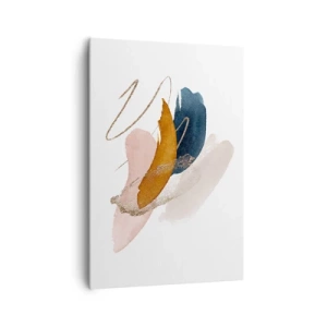 Bild auf Leinwand - Leinwandbild - Abstrakte Striche in Pastellfarben mit goldenen Akzenten - 70x100cm - Geflügelte Komposition - Moderne Wanddekoration für Wohnzimmer und Schlafzimmer ARTTOR