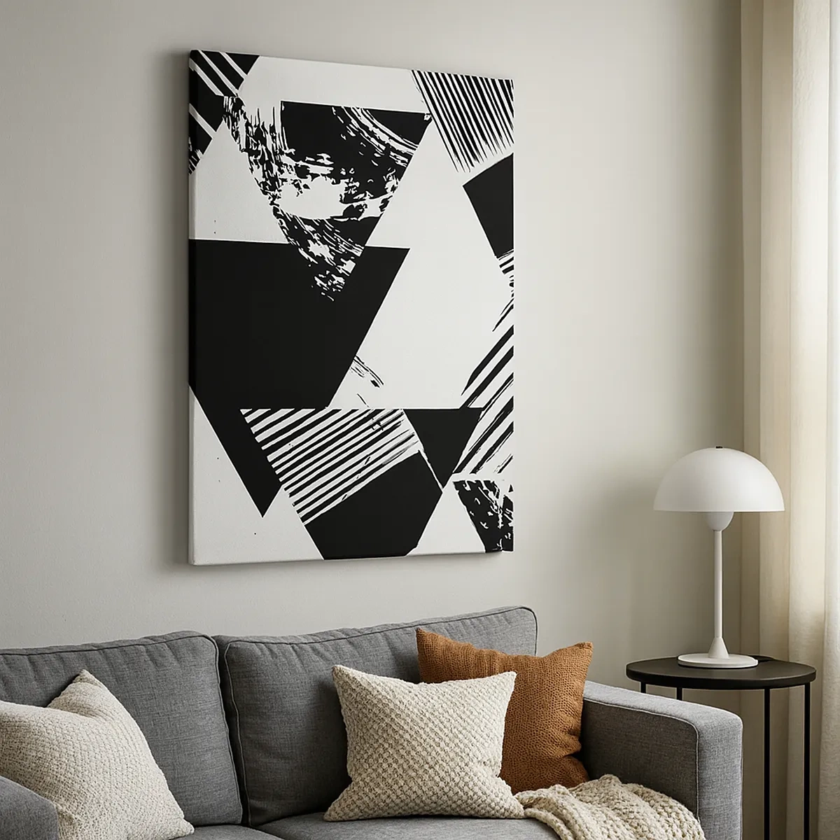 Bild auf Leinwand - Leinwandbild - Geometrische Muster in minimalistischer Schwarz-Weiß-Form - 50x70cm - Regen von Dreiecken - Moderne Wanddekoration für Wohnzimmer und Schlafzimmer ARTTOR